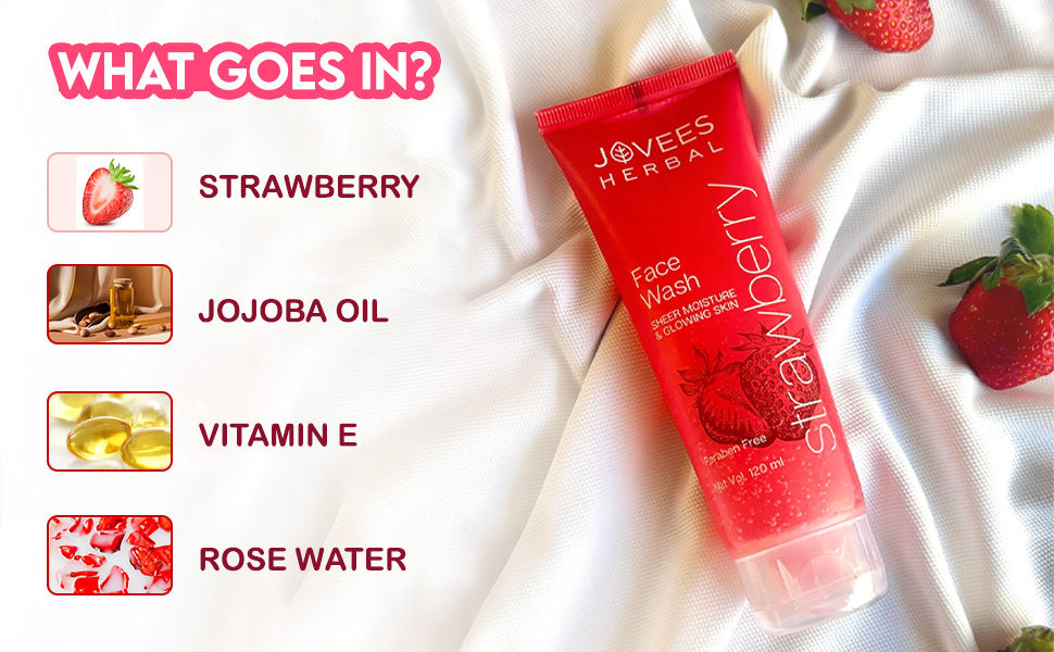 Jovees Herbal Strawberry Face Wash For Sheer Moisture & Glowing Skin | strawberry Face Wash | face wash for oily skin | face wash for skin whitening | facewash for brightening skin | tan removal face wash | face wash for dry skin | salicylic face wash | vitamin c face wash | face wash for clear skin | face wash for oily and acne prone skin | cleanser for oily skin